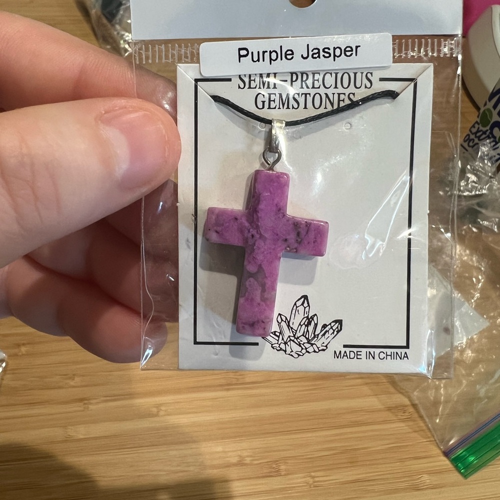 Purple Jasper Cross Necklace – Semi-Precious Gemstone